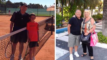 A la izquierda, Roberto comparte su pasión por el tenis con uno de sus nietos. A la derecha con su esposa: "estamos enamorados como el primer día"