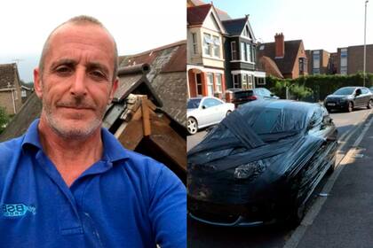 A la izquierda, Tobe Bailey. A la derecha, el auto en infracción envuelto en plástico negro