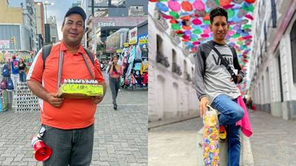 A la izquierda, un vendedor de yesqueros (encendedores). A la derecha, un vendedor de "combos", es decir bolsas entubadas de golosinas y galguerías