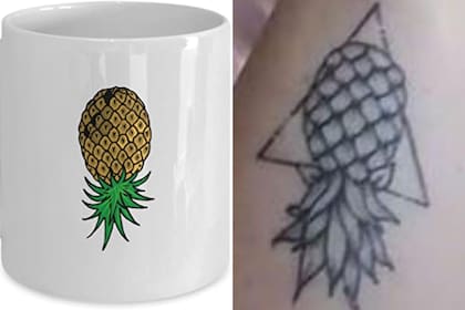 A la izquierda, unas de los tantos objetos alusivos que se venden por Amazon; a la derecha, el tatuaje de Brittany con el símbolo