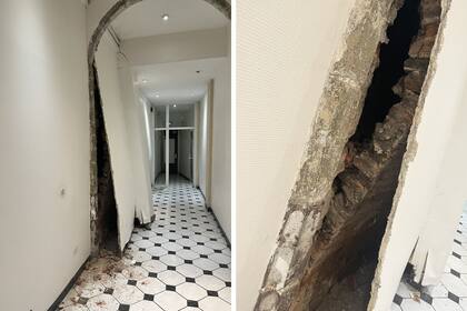 A la madrugada, el joven se encontró con que las paredes del vestíbulo estaban notablemente dañadas