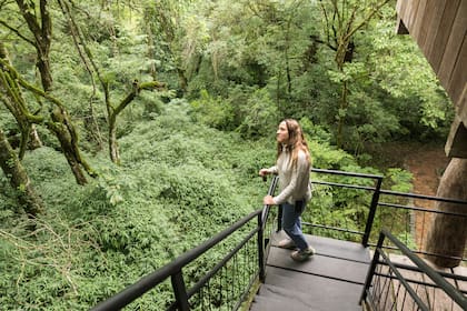 A las habitaciones del lodge se accede por escalera.