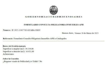 A pesar de los desmentidos del Arzobispado, la nota presentada a las autoridades del gobierno de CABA confirma que pretende demoler 16.421 m2 del Luna Park y construir 34.234 m2 de nueva superficie