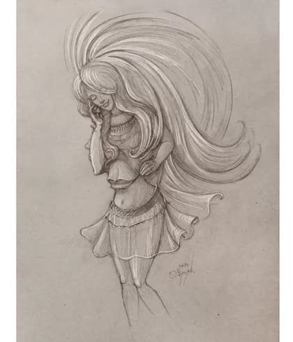 A simple vista, el diseño de Oleg I. Shuplyak es una joven sonriente, aunque entre líneas se esconden otras tres más.