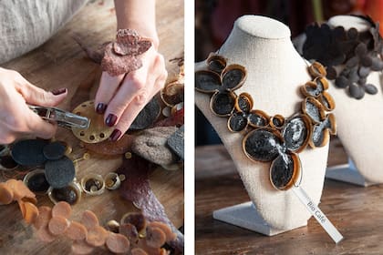 A través de la investigación, Victoria comenzó a crear sus propios materiales reutilizando desechos orgánicos compostables.