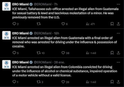 A través de las redes sociales, ERO anunció varias detenciones de inmigrantes ilegales en Florida