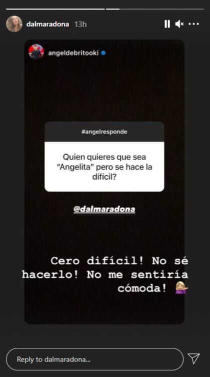 A través de las stories de Instagram, Ángel de Brito y Dalma Maradona protagonizaron un picante ida y vuelta