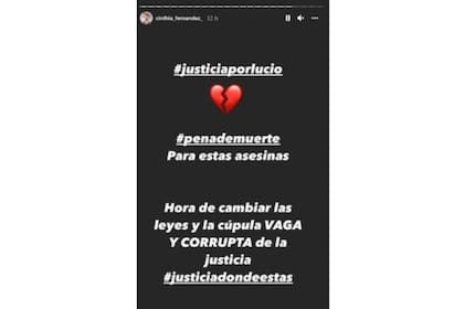A través de su historia de Instagram, Cinthia Fernández compartió un controversial mensaje