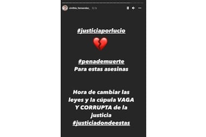 A travs de su historia de Instagram, Cinthia Fernndez comparti un controversial mensaje
