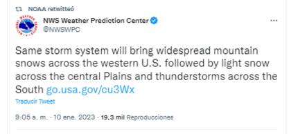 A través de sus redes sociales, el Servicio Meteorológico Nacional (NWS, por sus siglas en inglés) brinda las novedades acerca de los cambios atmosféricos