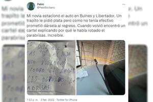 No le dio plata al trapito y al regresar notó que se había vengado: "Cuando pagues te los devuelvo"