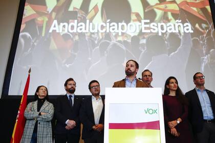 Abascal, líder de Vox, en una conferencia tras el triunfo en Andalucía