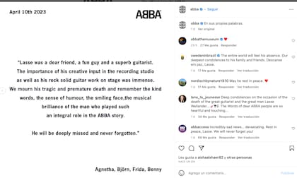 ABBA envió sus condolencias por la muerte de Lasse Wellander