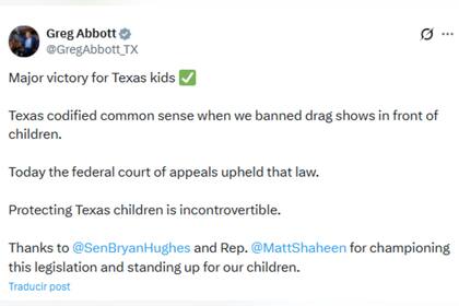 Abbott celebró un fallo judicial sobre una ley en Texas