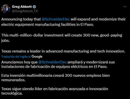 Abbott reveló una noticia muy importante para los habitantes de Texas