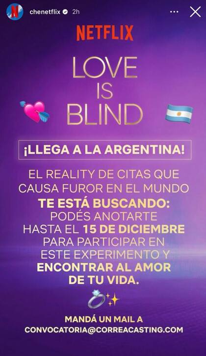 Abrieron la convocatoria para participar de la versión argentina de Love is Blind