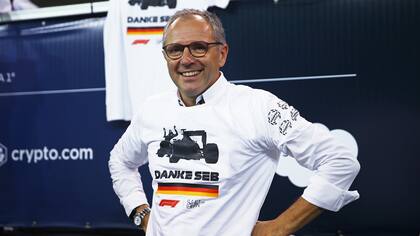 ABU DHABI, UNITED ARAB EMIRATES - NOVEMBER 19: Stefano Domenicali, CEO of the Formula One Group poses for a photo as the F1 community prepare to take part in a group run in tribute to the retiring Sebastian Vettel of Germany and Aston Martin F1 Team after qualifying ahead of the F1 Grand Prix of Abu Dhabi at Yas Marina Circuit on November 19, 2022 in Abu Dhabi, United Arab Emirates. (Photo by Joe Portlock - Formula 1/Formula 1 via Getty Images)