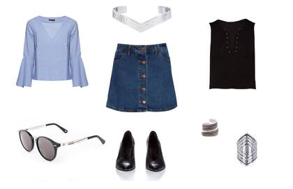 Accesorios (María Rivolta) Pollera (Paula Cahen D Anvers, $1600) Musculosa (Chocolate, $690) Blusa (Clara, $1100) Anteojos (Absurda) Zapatos (Sette, $4400)