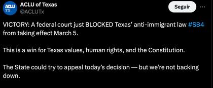 ACLU Texas emitió su postura