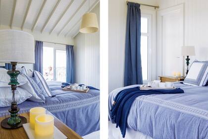 Acolchados y almohadones (Falabella). Cortinas de denim (Esteve Quintana). Lámpara de techo. Lámpara de pie. Mesas de luz (Lorenzo Cañete para Constructora VZ).