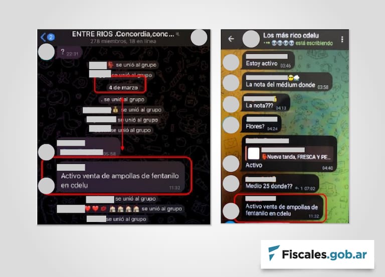 "Activo venta de ampollas de fentanilo", el mensaje que el imputado publicaba en chats de grupos de Telegram