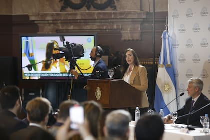 Acto por el día del Profesor en el Salón Azul del Senado de La Nación, lo encabeza la vice presidenta Victoria Villarruel.