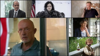 Actores nominados en drama, en categoría secundaria: Michael Kelly, Kit Harington, Jon Voight, Jonathan Banks, Mendelsohn y Peter Dinklage