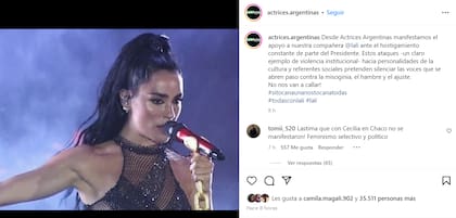 Actrices Argentinas realizó su descargo y defendió a Lali Espósito (Foto: captura Instagram/@actrices.argentinas)