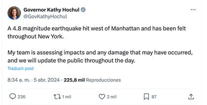 Actualización sobre el terremoto en Nueva Jersey