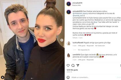 Además de trabajar en Concordia, Eric visita Buenos Aires de vez en cuando para trabajar en las uñas de celebridades, como Wanda Nara (foto), Pampita Ardohaín o Jujuy Giménez