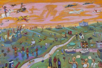 Además de video, hay pinturas: Off The Reservation (Or Minnesota Nice)