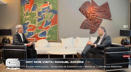 Adorni, en televisión, entrevistado por su amigo Marcelo Grandio