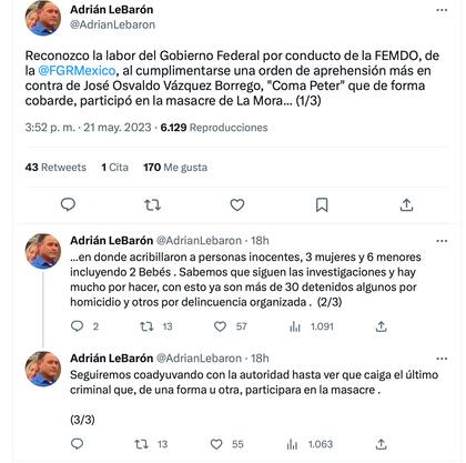 Adrián Lebarón informó que aprehendieron a otro presunto implicado en la masacre