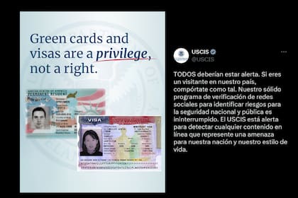 Advertencia oficial de Uscis: "Tener una green card es un privilegio, no un derecho", declaró el organismo