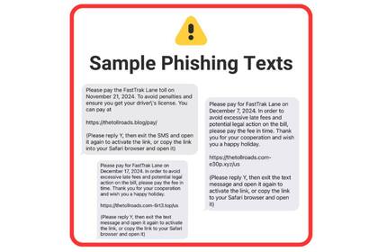 Advertencia sobre robo de datos a través de mensajes de texto. (Instagram thetollroads)