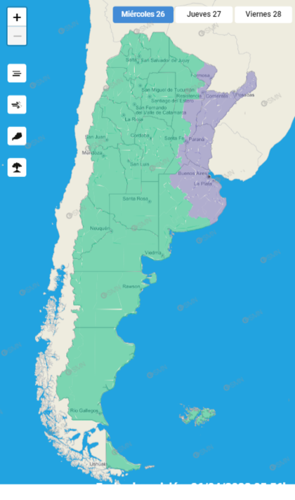 Advertencia violeta en la ciudad de Buenos Aires y siete provincias