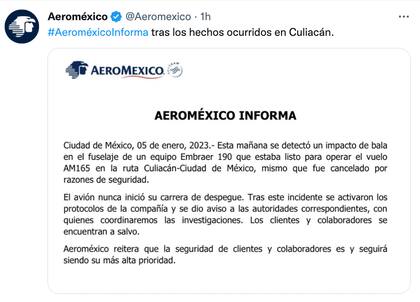 Aeroméxico confirmó el incidente ocurrido con uno de sus aviones