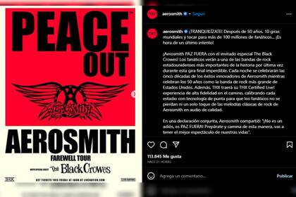 Aerosmith comunicó cuándo será su última gira (Foto Instagram @aerosmith)