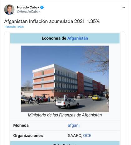 "Afganistán Inflación acumulada 2021  1,35%"
