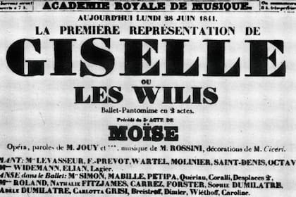 Afiche del debut, en 1841, con el cast completo y el título original, que nombraba a las Willis