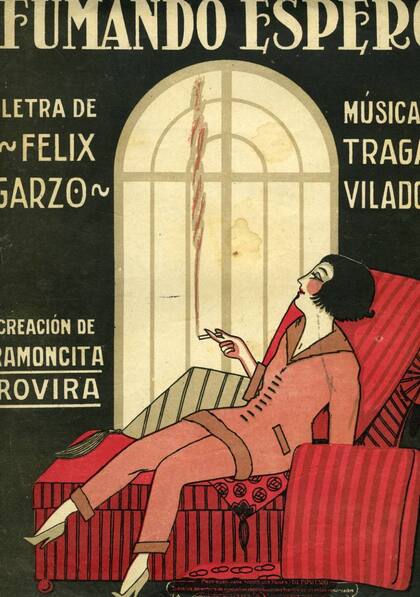 Afiche del tango "Fumando espero", cantado por primera vez por Ramoncita Rovira