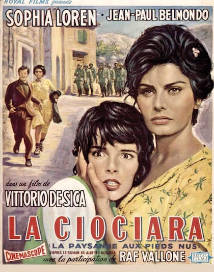 Afiche publicitario de la película Dos mujeres, de Vittorio De Sica, por la que Loren ganó su primer Oscar.