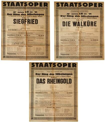 Afiches de distintas representaciones de las óperas de Wagner y de Verdi