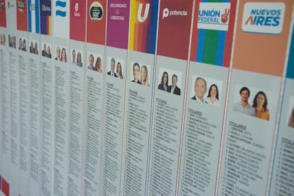 Afiches de exhibición de candidatos para los comicios nacionales de la provincia de Buenos Aires