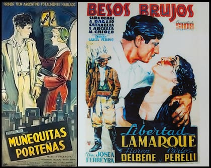 Afiches de "Muñequitas porteñas", de 1931 y "Besos brujos", de 1937, ambas dirigidas por el legendario Ferreyra y producidas por SIDE