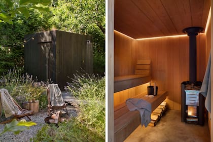 Afuera trataron el cedro con la técnica de Shou Sugi Ban, que le dio la terminación oscura y lo protege de la lluvia y de los incendios forestales.