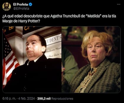 Agatha Tronchatoro de Matilda y la tía Marge de Harry Potter fueron interpretadas por la actriz Pam Ferris (Foto: X @EiProfeta)