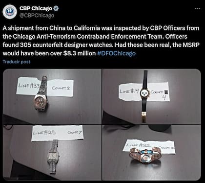 Agentes de la CBP en Chicago inspeccionaron un envío procedente de China con destino a California y encontraron mercancía falsificada