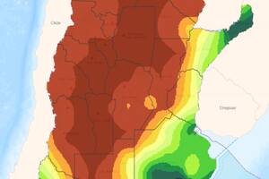 Agua útil en el perfil del suelo en términos porcentuales: una gran parte de la región núcleo tiene 0% o 30% como mucho. CIAG