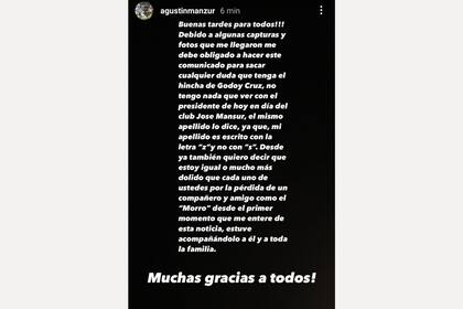 El descargo de Agustín Manzur en su cuenta de Instagram